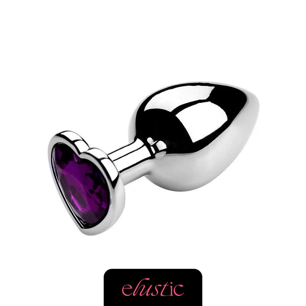 Aluminum Alloy Butt Plug Anal Plug with Heart Shape Crystal Base - Elustic - 1