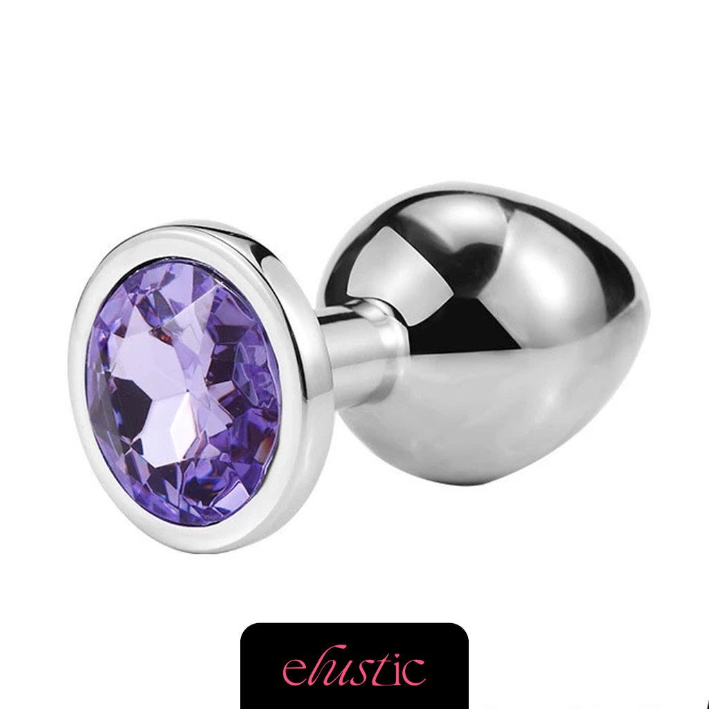 Aluminum Alloy Butt Plug Anal Plug with Oval Shape Crystal Base - Elustic - 2