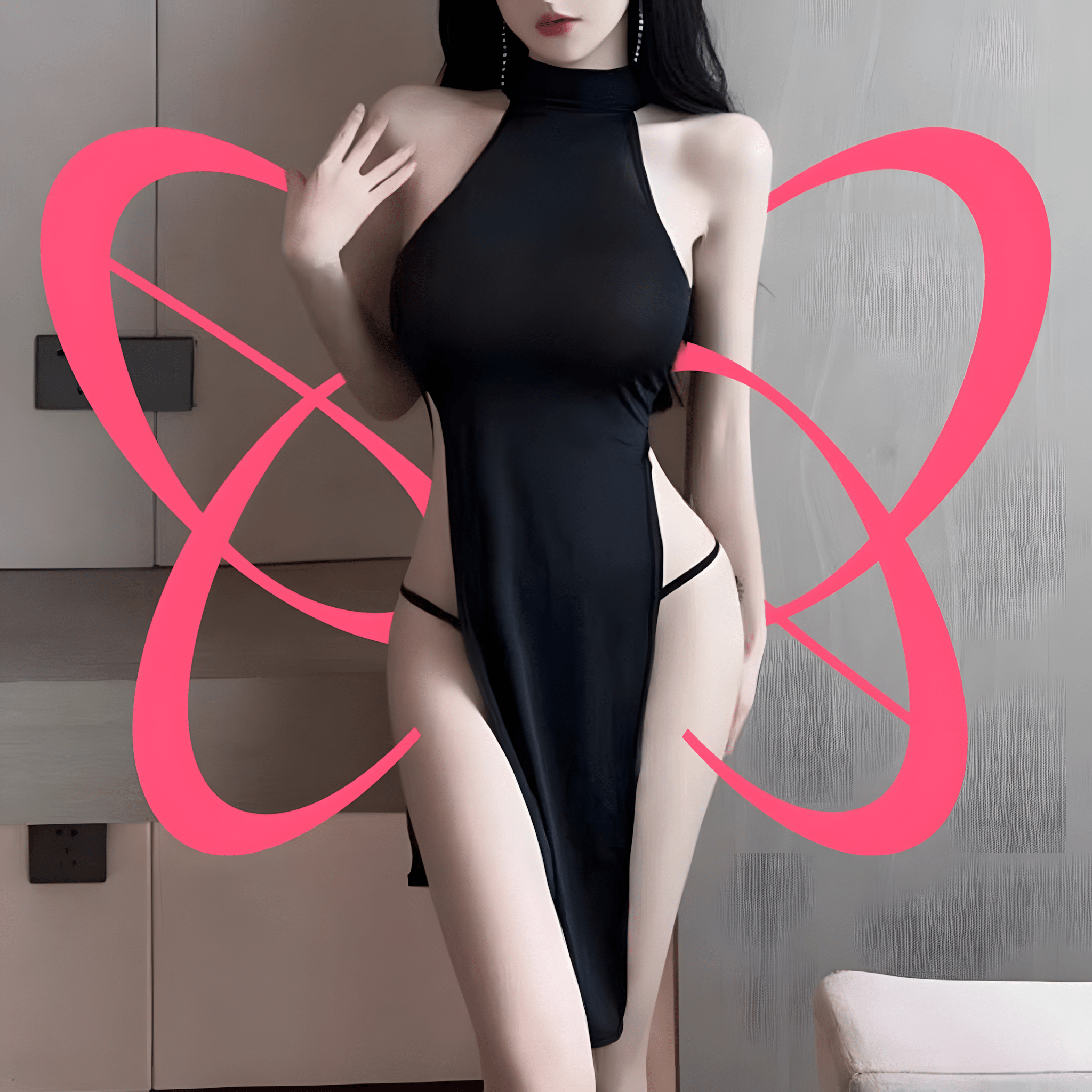 Black Halter Dress with High-Side Slits - Elustic - 1