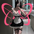 Black Ruffled French Maid Costume Set - Elustic - 1