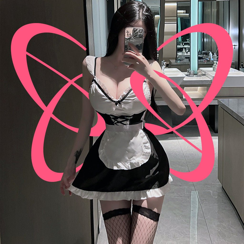 Black Ruffled French Maid Costume Set - Elustic - 1