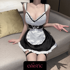 Black Ruffled French Maid Costume Set - Elustic - 2