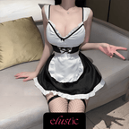 Black Ruffled French Maid Costume Set - Elustic - 2