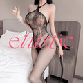 Black Sheer Mesh Cutout Hourglass Bodysuit - Elustic - 1