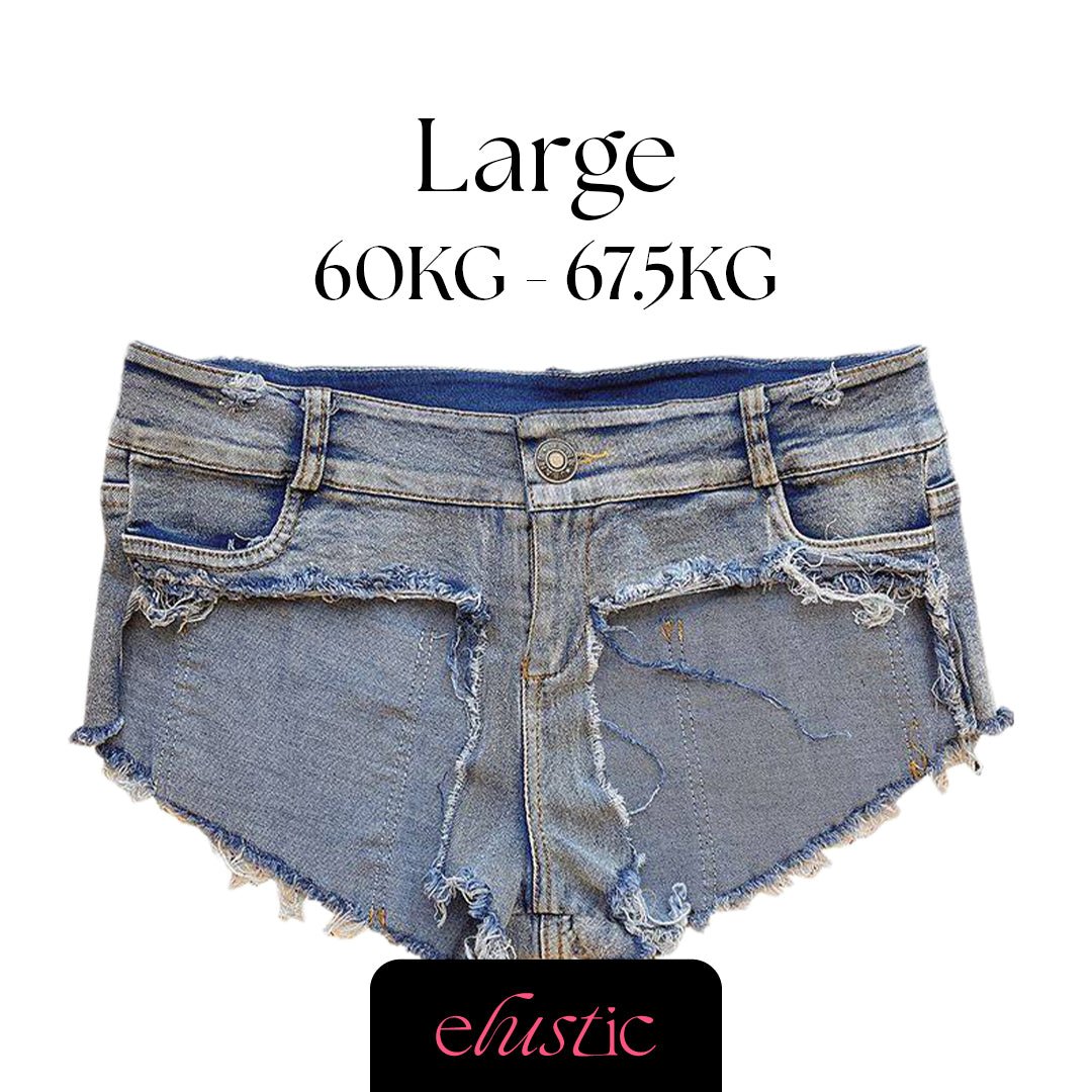 Blue Low Waist Denim Shorts - Elustic - 5