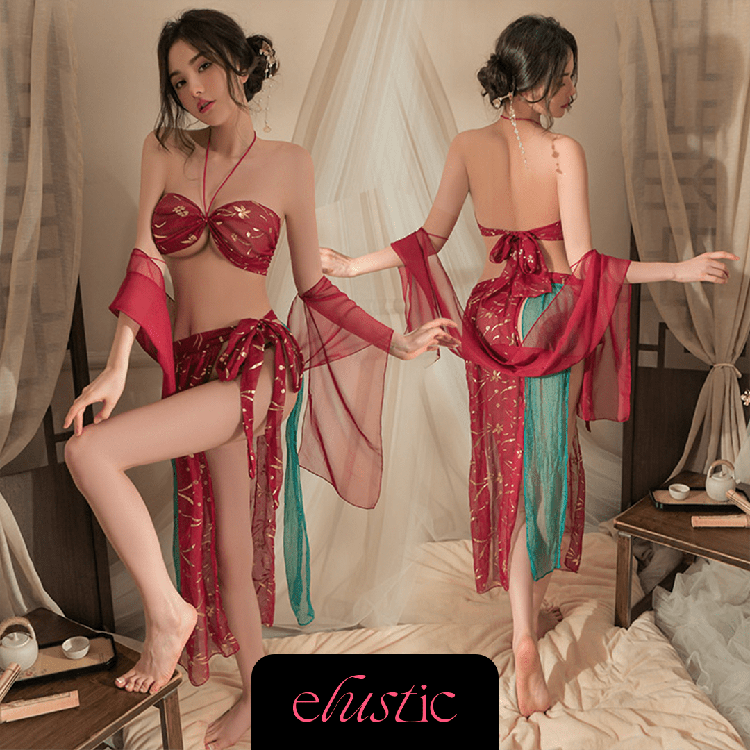 Crimson Silk Goddess Lingerie Set - Elustic - 2