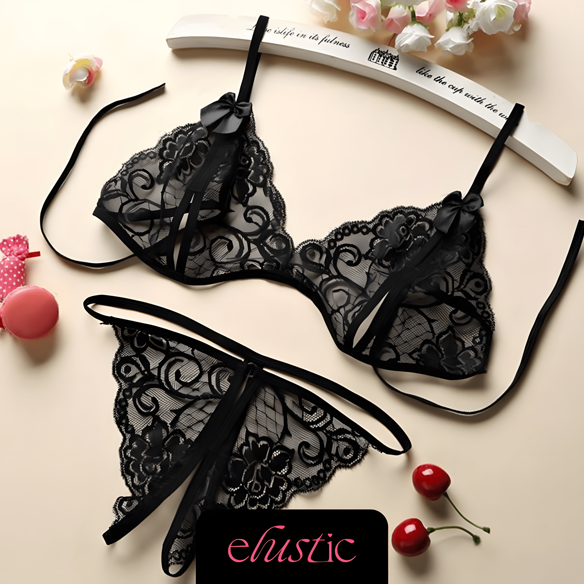 Crotchless Lingerie Set - Elustic - 1