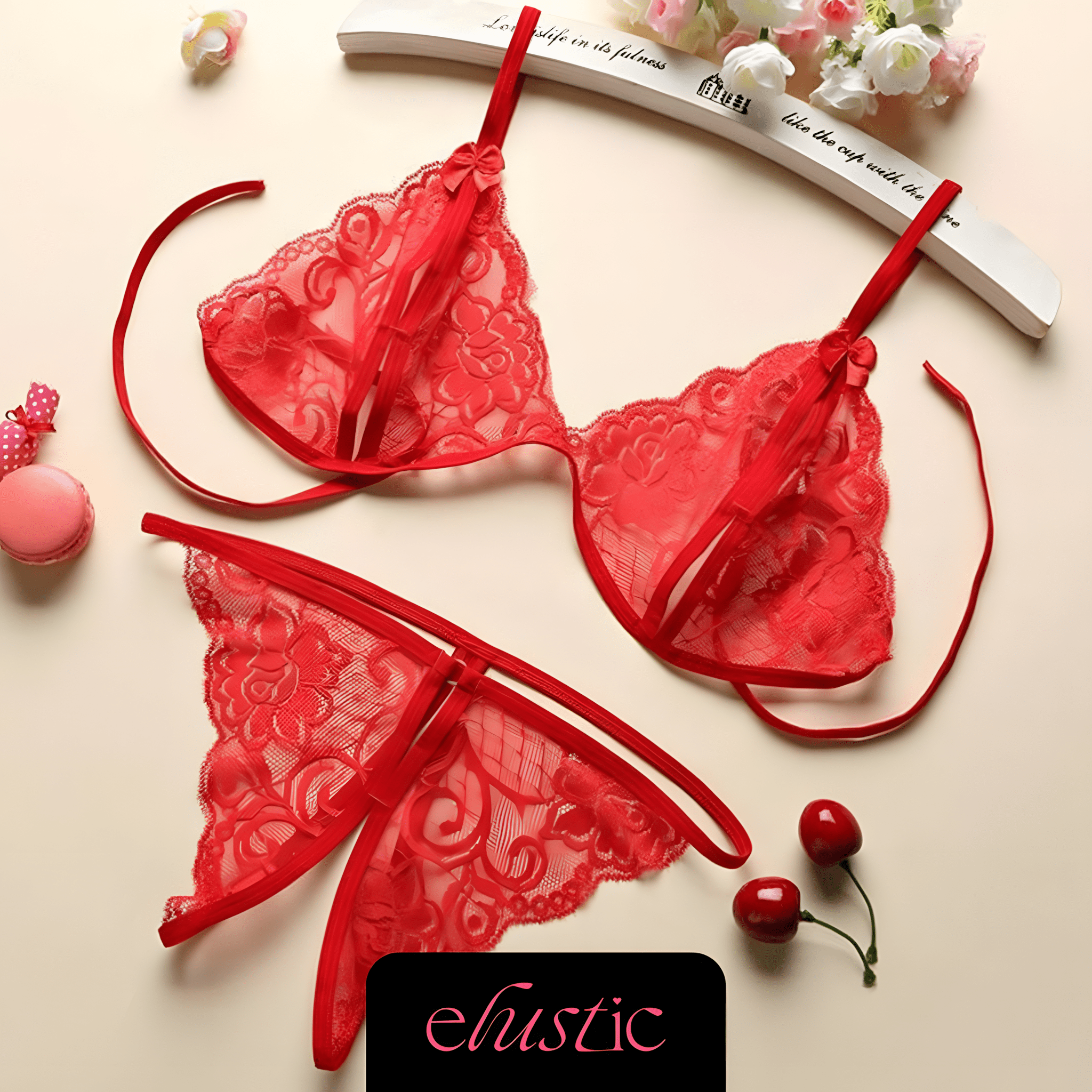 Crotchless Lingerie Set - Elustic - 5