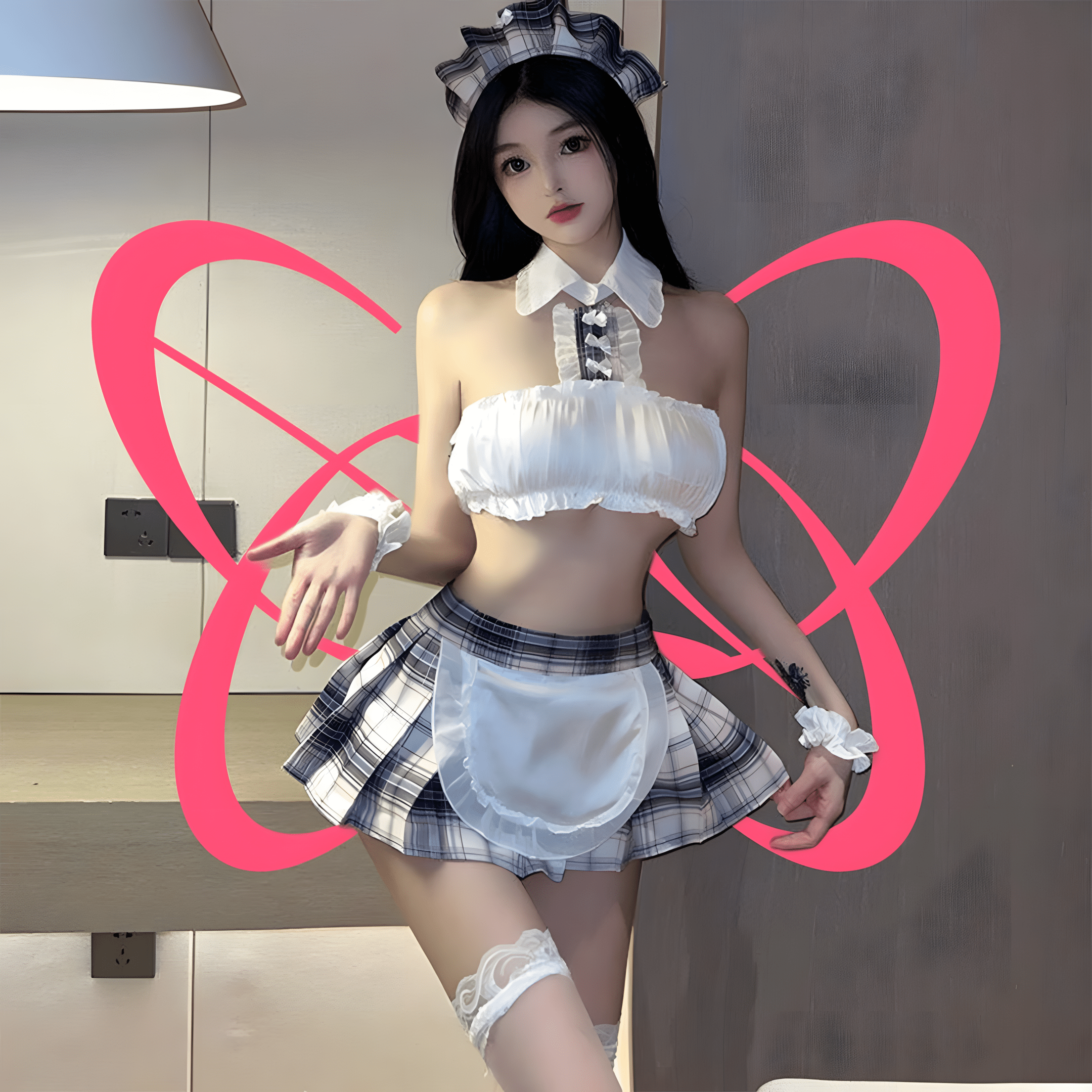 Cute Flirty Plaid Maid Outfit - Elustic - 1