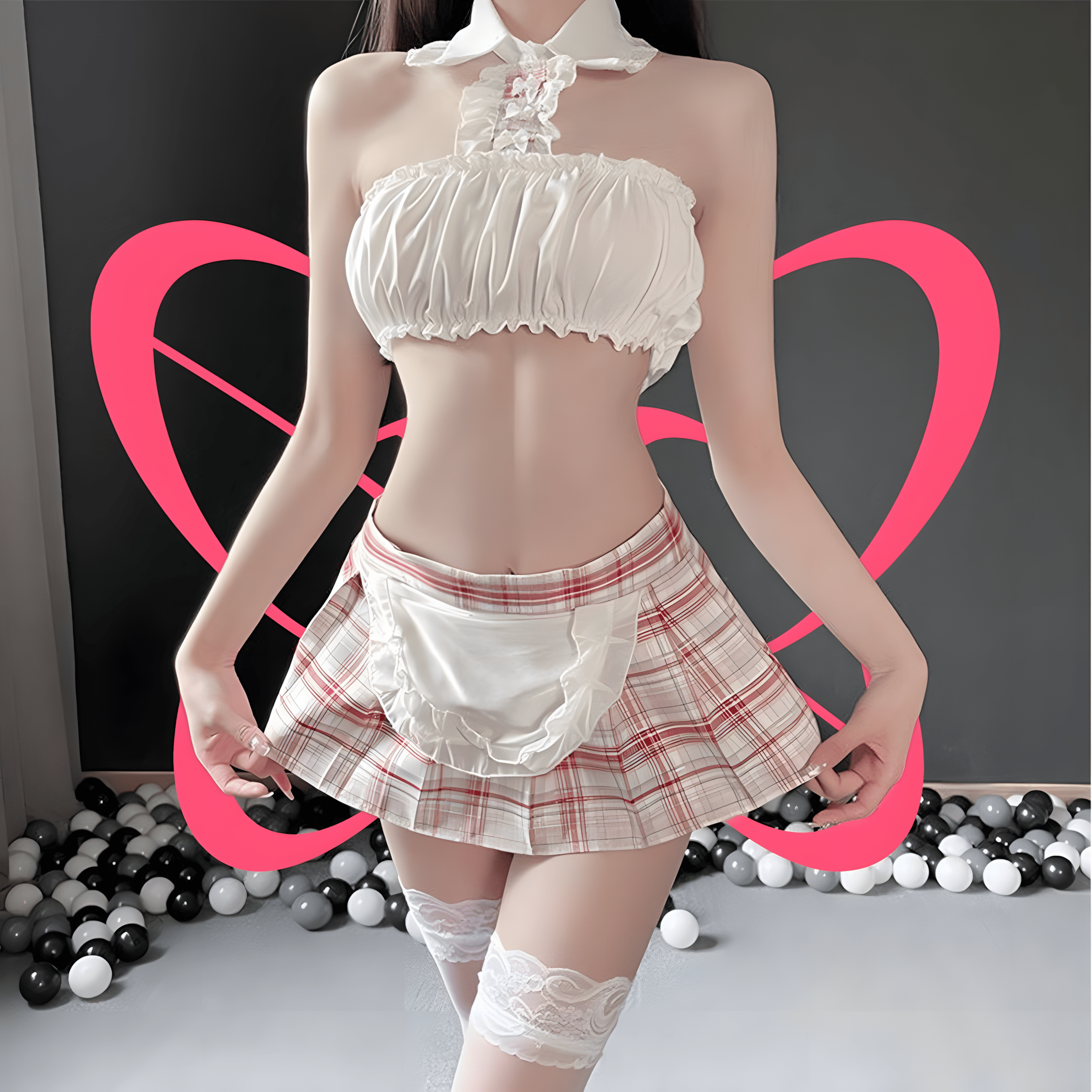 Cute Flirty Plaid Maid Outfit - Elustic - 5