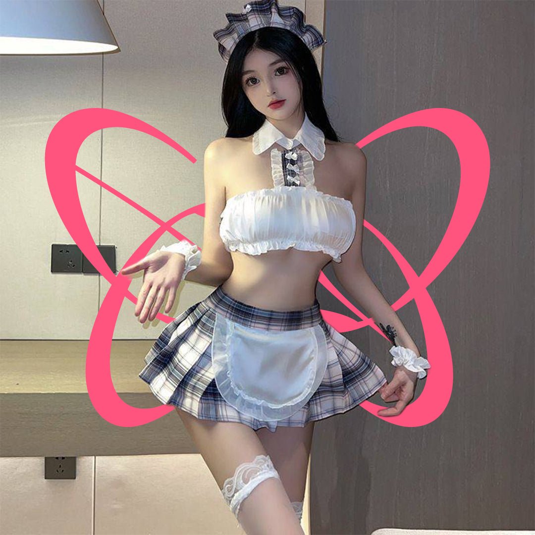 Cute Flirty Plaid Maid Outfit - Elustic - 1