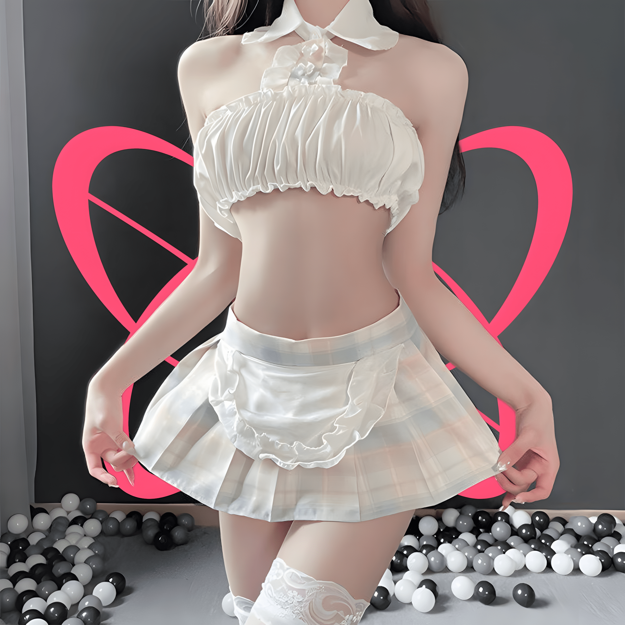 Cute Flirty Plaid Maid Outfit - Elustic - 4