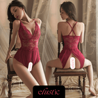 French Lace Deep V Teddy - Elustic - 1