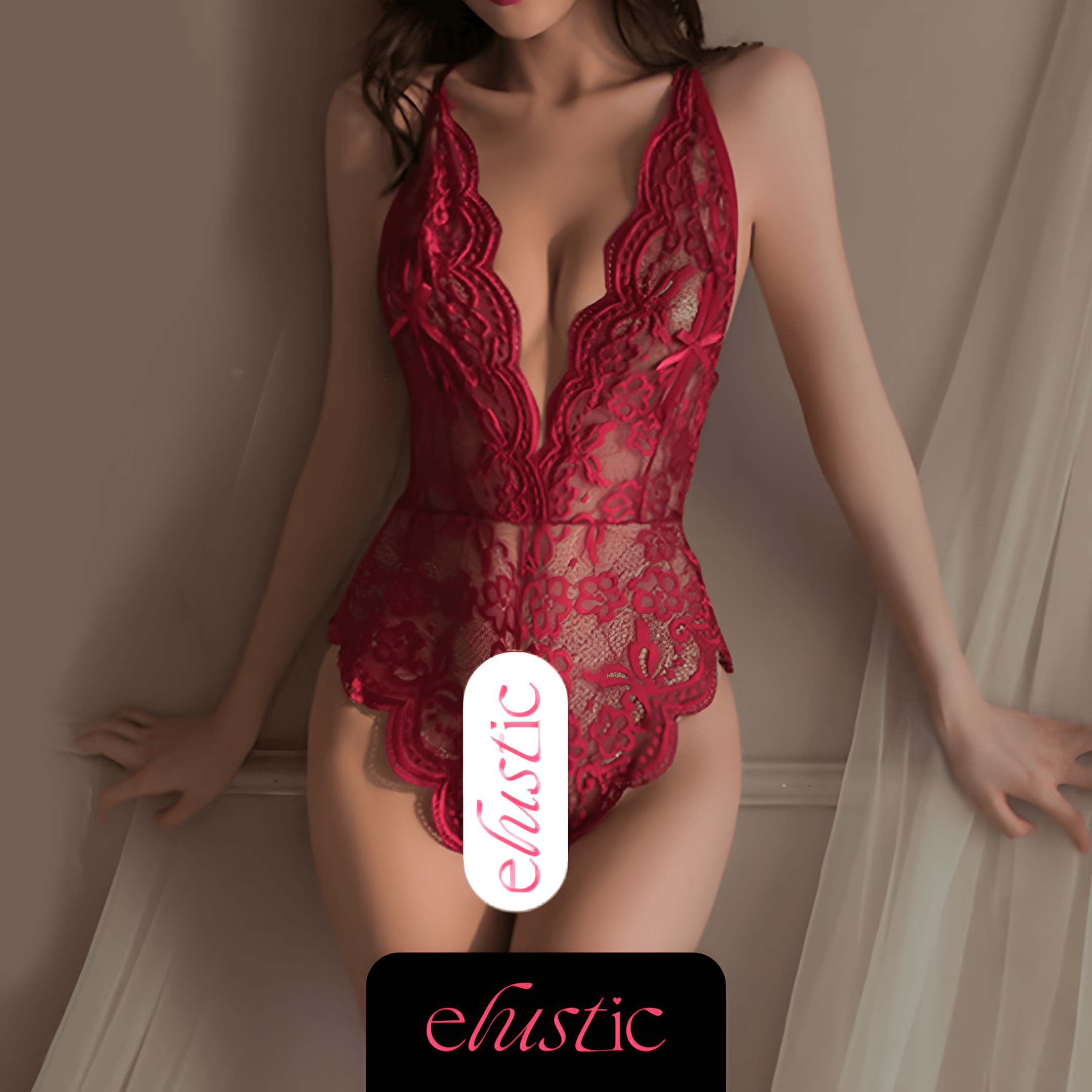 French Lace Deep V Teddy - Elustic - 4