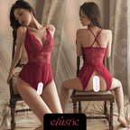 French Lace Deep V Teddy - Elustic - 1