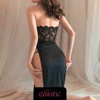 French Lace Halter High Slit Chemise - Elustic - 2