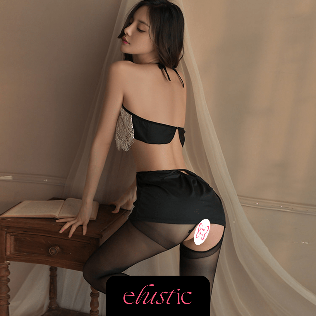 French Lace Halter Mini Dress - Elustic - 2