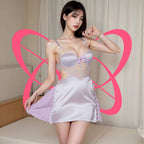 Lace Inspired Satin Slip Nightgown - Elustic - 1