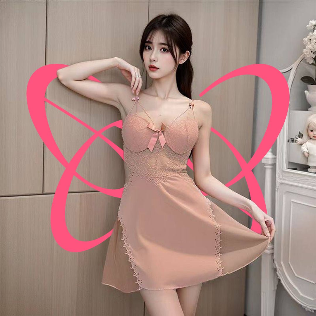 Lace Inspired Satin Slip Nightgown - Elustic - 5