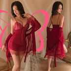 Lace Mesh Babydoll and Silky Robe Set - Elustic - 4