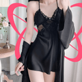 Lace Silk Flowery Night Gown with Shawl - Elustic - 1