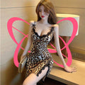 Lace Trim Leopard Print Lightweight Nightgown - Elustic - 1