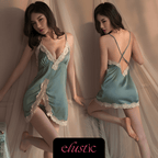 Lace Trim Satin Chemise Set - Elustic - 4