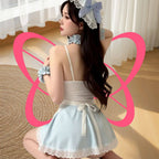Lace - Trimmed Halter Dress Sweet Girl Next Door Outfit - Elustic - 2