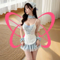 Lace - Trimmed Halter Dress Sweet Girl Next Door Outfit - Elustic - 1