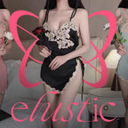 Lace - Trimmed Side Slit Chemise and Thong Set - Elustic - 1