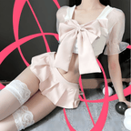 Lolita-Inspired Large Bowtie Schoolgirl Mini Skirt Outfit - Elustic - 3