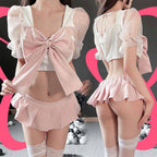 Lolita - Inspired Large Bowtie Schoolgirl Mini Skirt Outfit - Elustic - 2