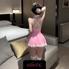 Pink Lace Maid Lingerie Set - Elustic - 2