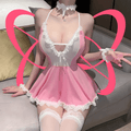 Pink Lace Maid Lingerie Set - Elustic - 1