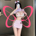 Pink Nurse Lingerie Set with Sheer Bra and Mini Skirt - Elustic - 1