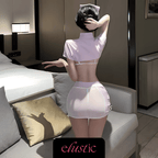 Pink Nurse Lingerie Set with Sheer Bra and Mini Skirt - Elustic - 2