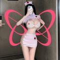 Pink Nurse Lingerie Set with Sheer Bra and Mini Skirt - Elustic - 1