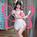 Pink Satin Cheongsam & Lace Apron Seductive Cosplay Set - Elustic - 1