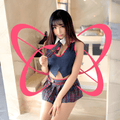 Plaid Schoolgirl Lingerie Set with Cropped Vest Top, Mini Skirt & Tie - Elustic - 1