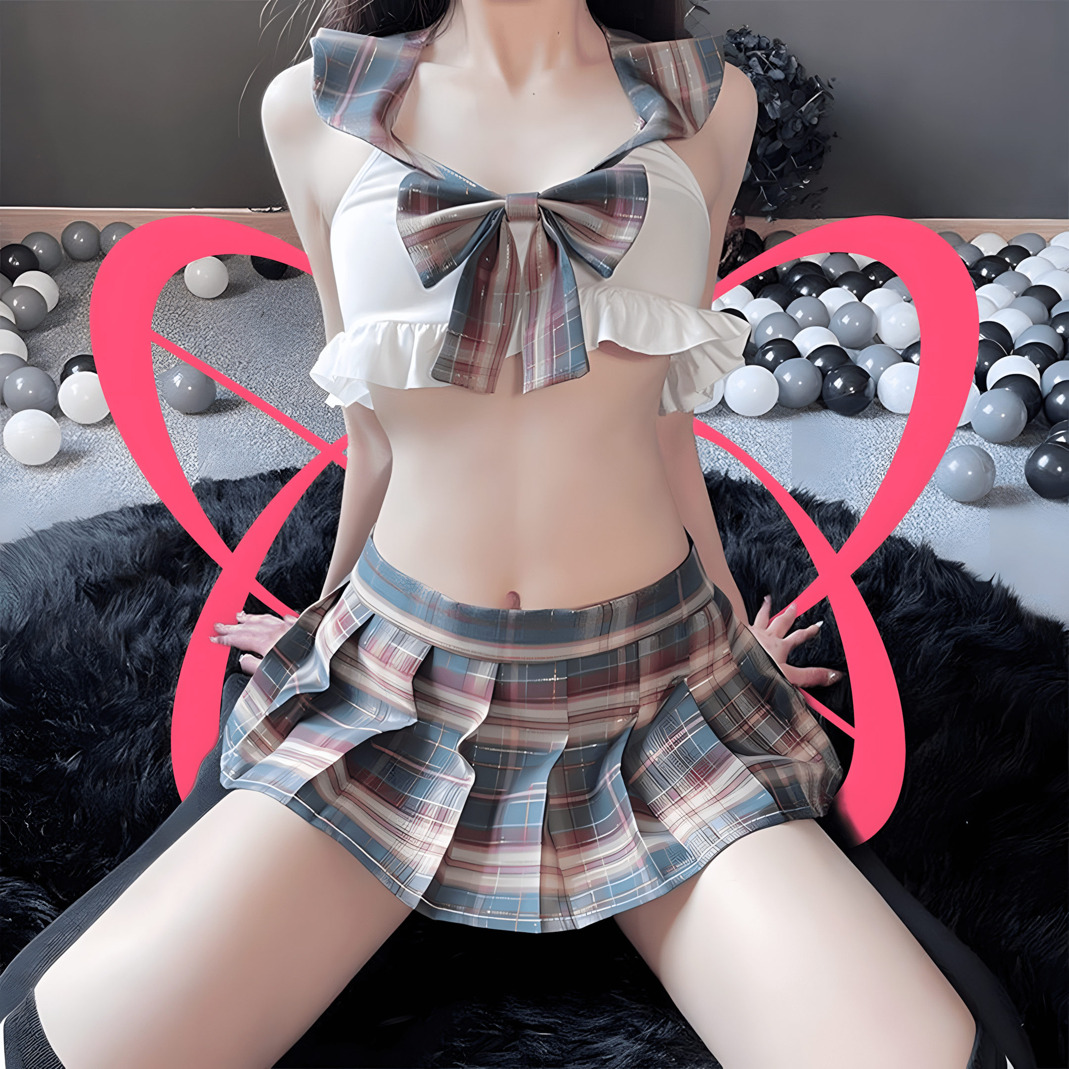 Plaid Sleeveless School Girl Outfit - Elustic - 4