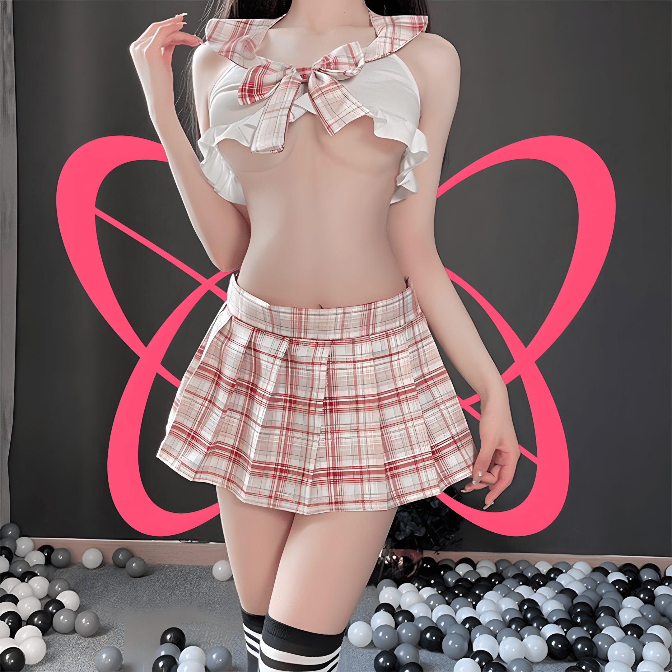 Plaid Sleeveless School Girl Outfit - Elustic - 5