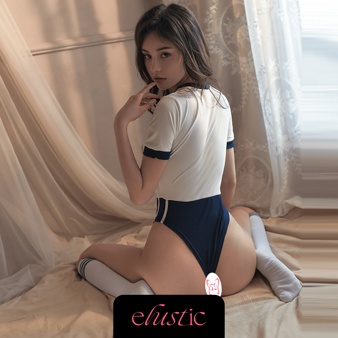 Schoolgirl Crotchless Bodysuit and High Socks Set - Elustic - 2