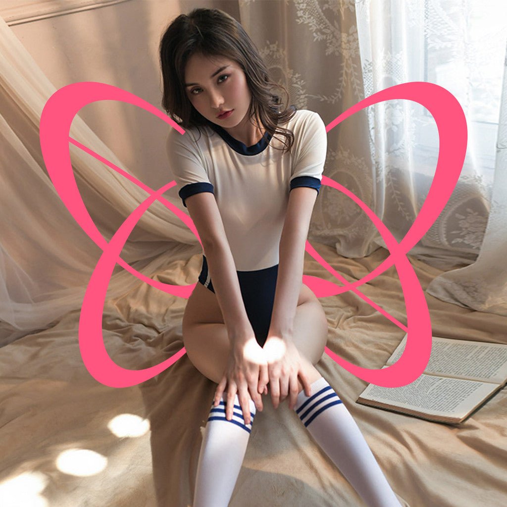 Schoolgirl Crotchless Bodysuit and High Socks Set - Elustic - 1