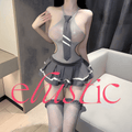 Sheer Mesh Schoolgirl Lingerie Set with Pleated Mini Skirt - Elustic - 1