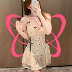 Silk Cute Polka Dot Nightgown - Elustic - 4