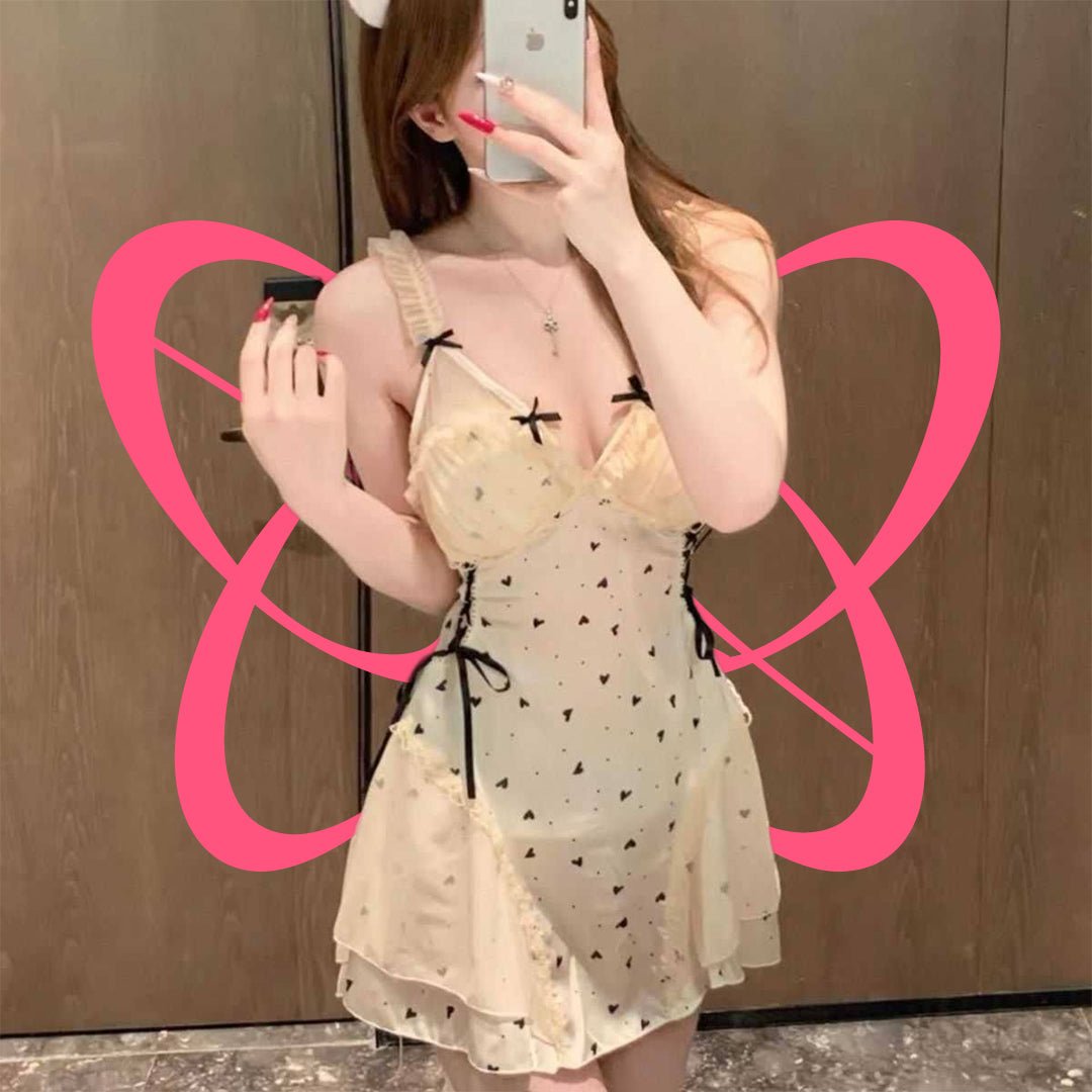 Silk Cute Polka Dot Nightgown - Elustic - 4