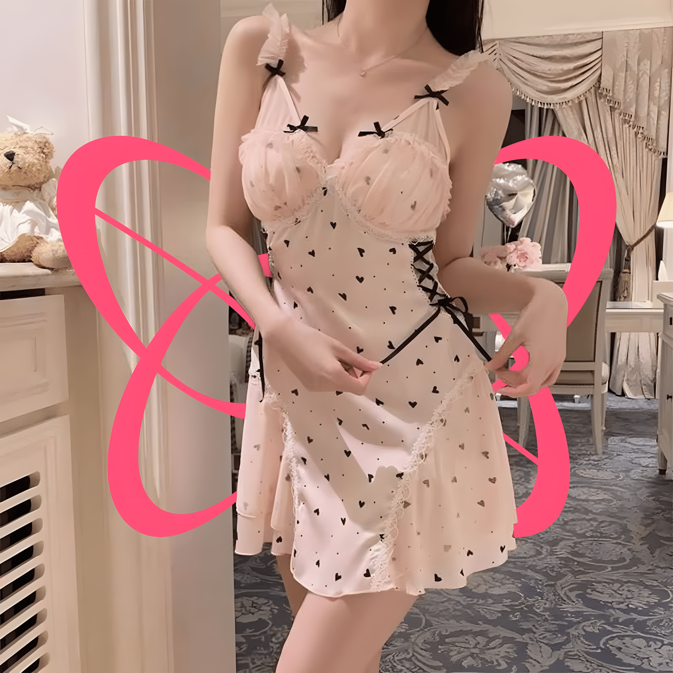 Silk Cute Polka Dot Nightgown - Elustic - 1