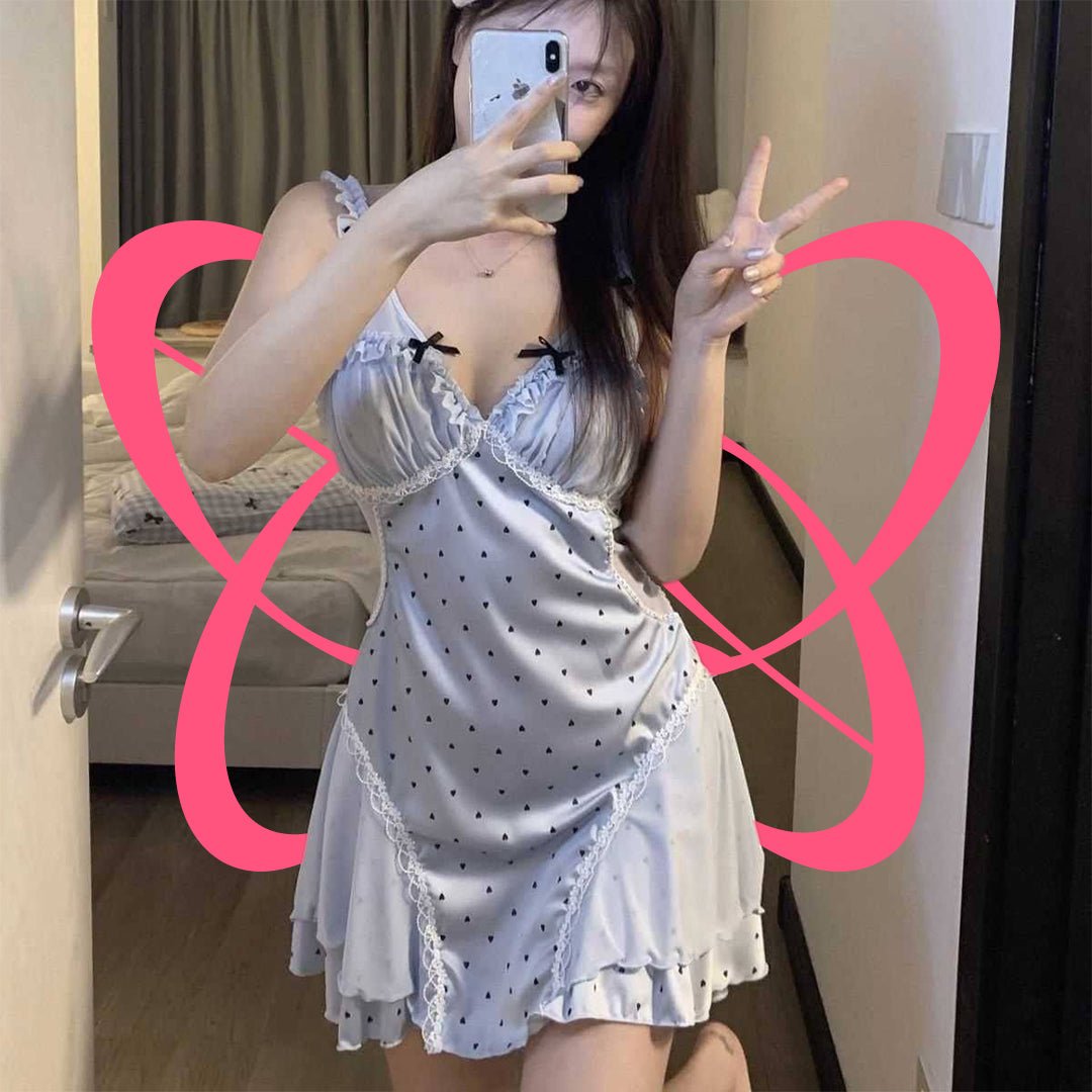 Silk Cute Polka Dot Nightgown - Elustic - 5