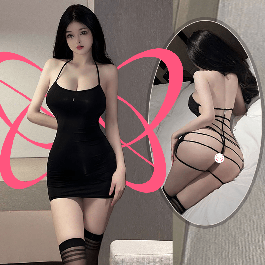 Skin - Tight Backless Halter Mini Dress - Elustic - 1
