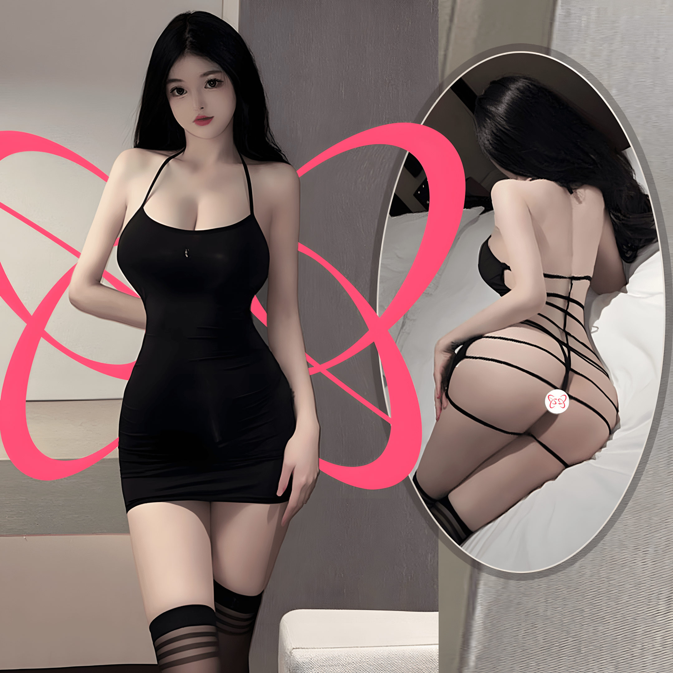 Skin-Tight Backless Halter Mini Dress - Elustic - 1